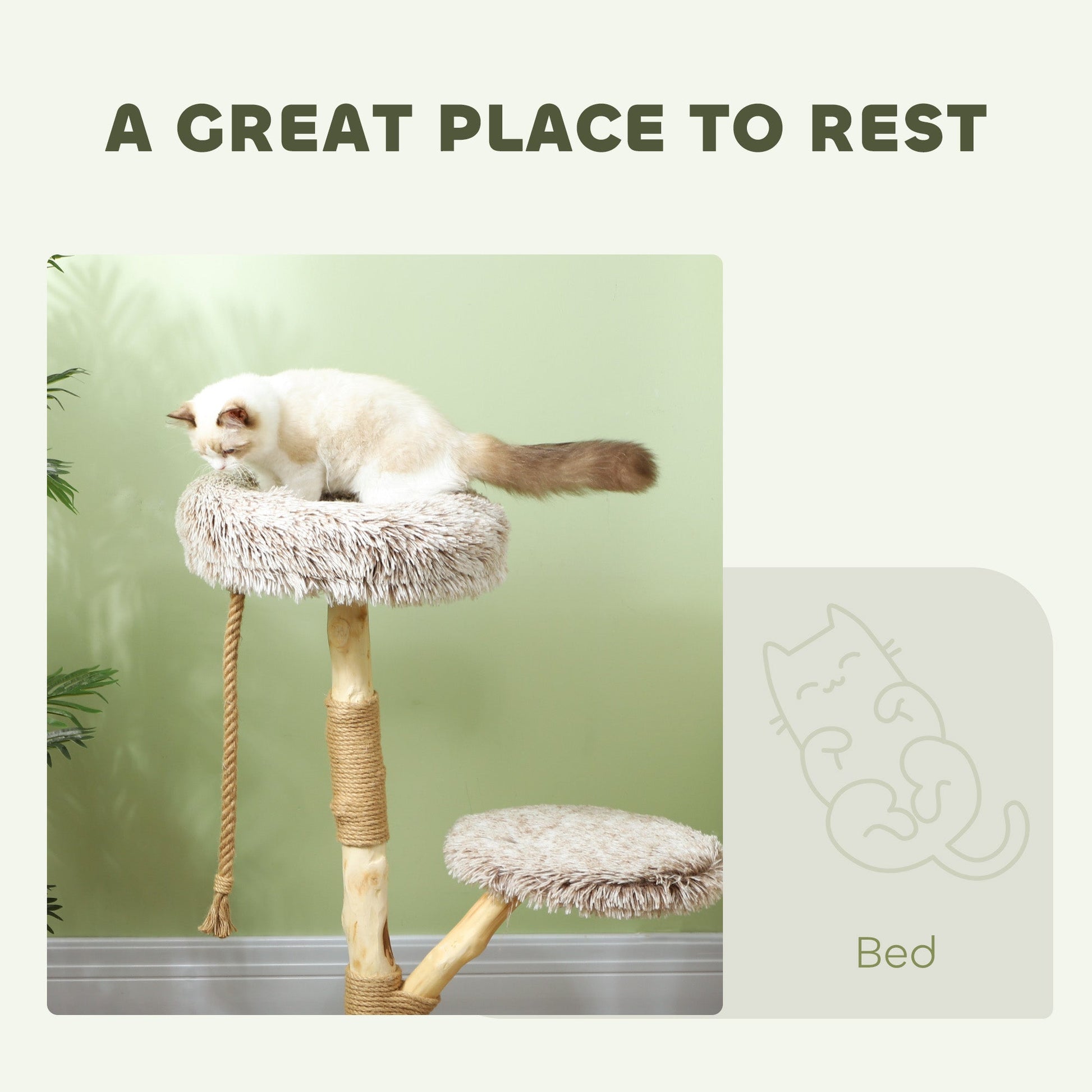 KFX-4979261 35-Inch Indoor Cat Tree with Wooden Scratching Posts, Plush Cat Bed, and Rope Toy in Brown