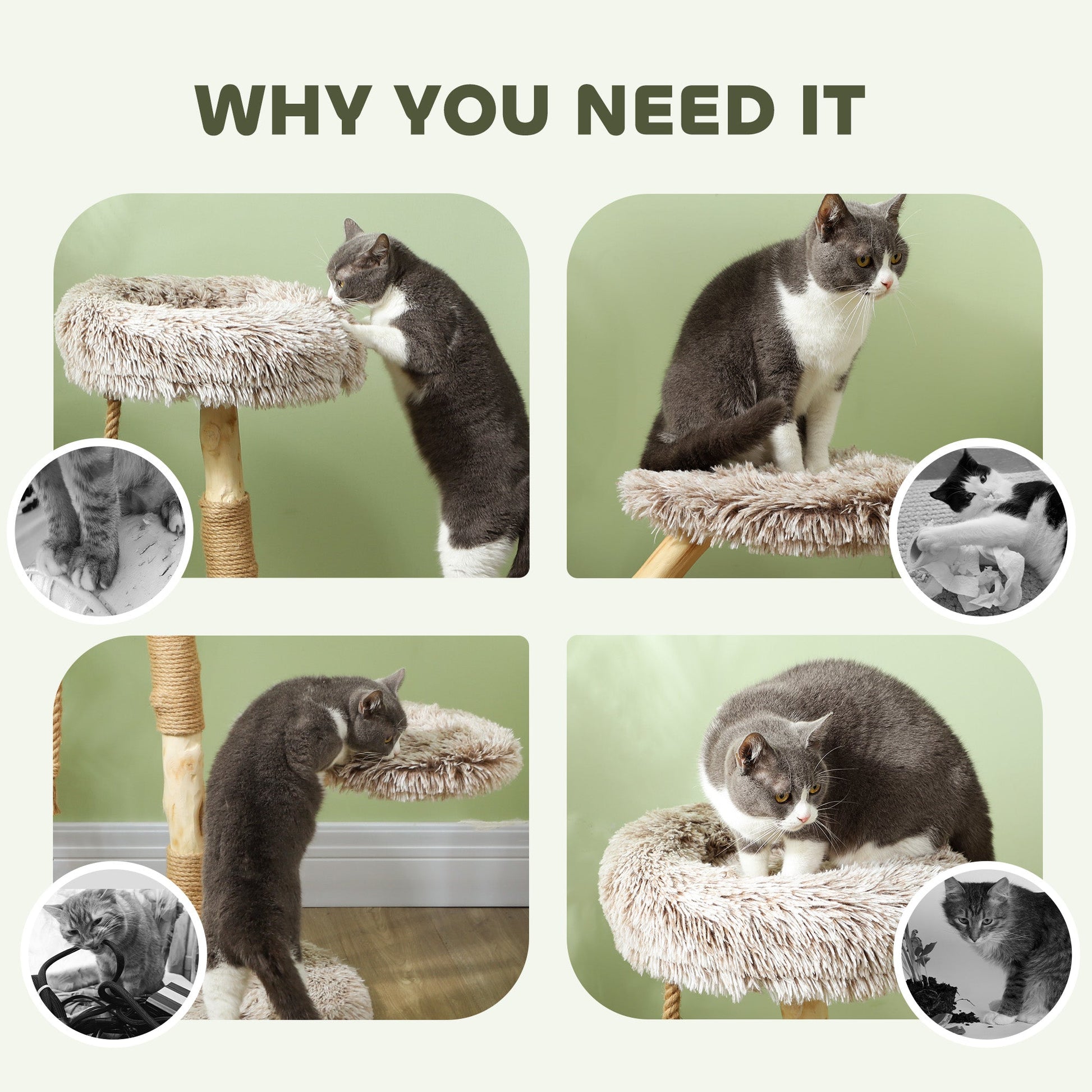 KFX-4979261 35-Inch Indoor Cat Tree with Wooden Scratching Posts, Plush Cat Bed, and Rope Toy in Brown