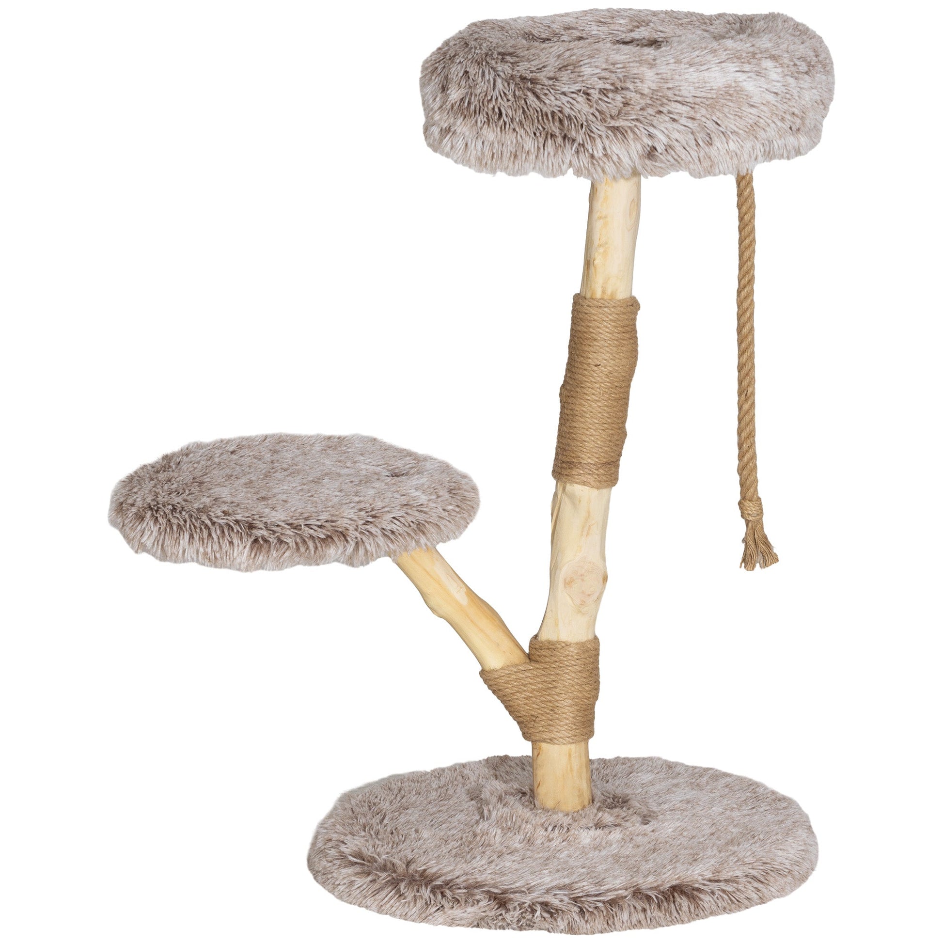 KFX-4979261 35-Inch Indoor Cat Tree with Wooden Scratching Posts, Plush Cat Bed, and Rope Toy in Brown