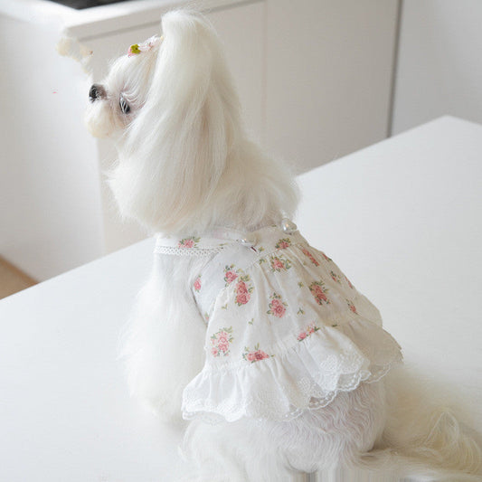KFX-4983357 Floral Lace Dog Skirt - Cotton Dress for Small Dogs in Multiple Sizes