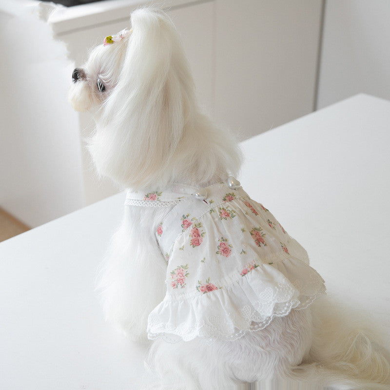 KFX-4983357 Floral Lace Dog Skirt - Cotton Dress for Small Dogs in Multiple Sizes