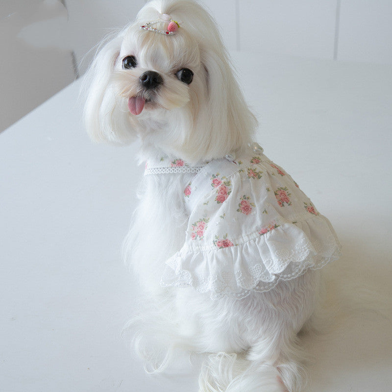 KFX-4983357 Floral Lace Dog Skirt - Cotton Dress for Small Dogs in Multiple Sizes