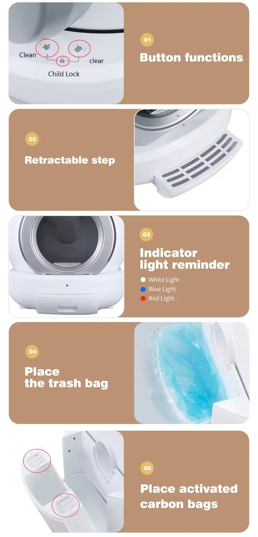 KFX-498515 Eco-Friendly Full-Automatic Cat Litter Box with 65L Capacity and Intelligent One-Button Shoveling Design