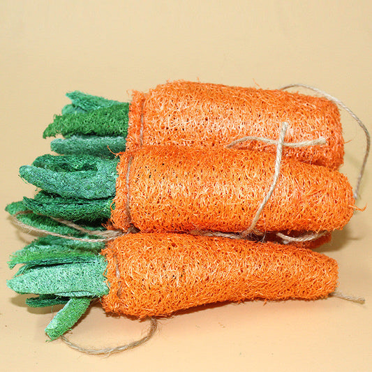 KFX-4986557 Natural Loofah Molar Toy for Pets - Carrot-Shaped Chew for Dogs, Cats, and Rabbits