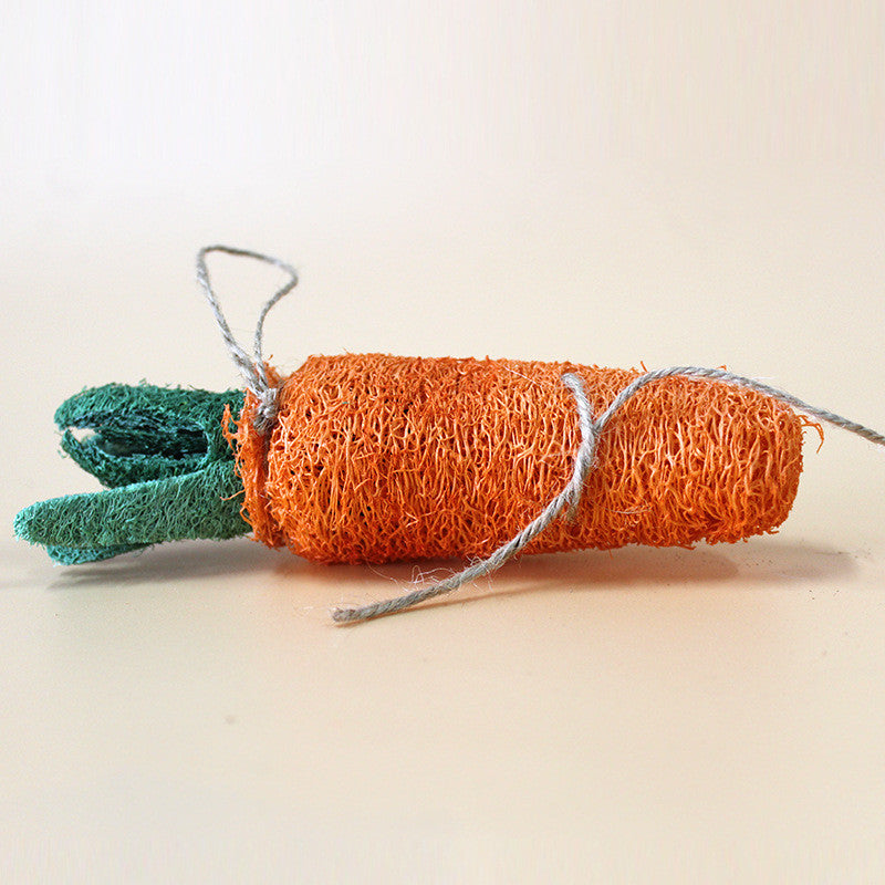 KFX-4986557 Natural Loofah Molar Toy for Pets - Carrot-Shaped Chew for Dogs, Cats, and Rabbits