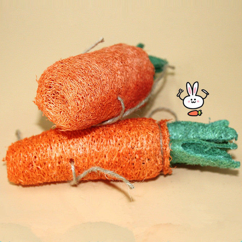 KFX-4986557 Natural Loofah Molar Toy for Pets - Carrot-Shaped Chew for Dogs, Cats, and Rabbits