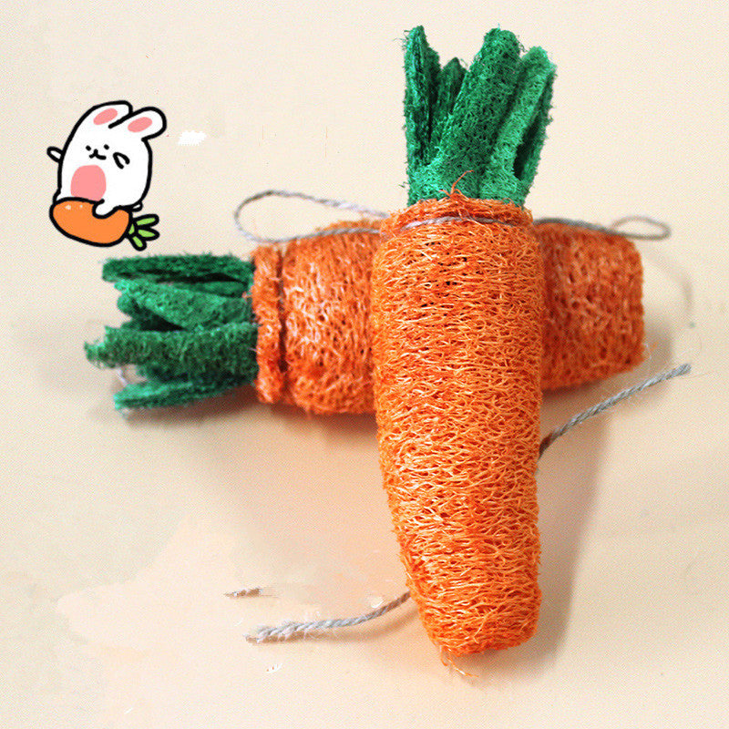 KFX-4986557 Natural Loofah Molar Toy for Pets - Carrot-Shaped Chew for Dogs, Cats, and Rabbits