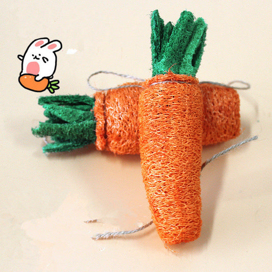KFX-4986557 Natural Loofah Molar Toy for Pets - Carrot-Shaped Chew for Dogs, Cats, and Rabbits