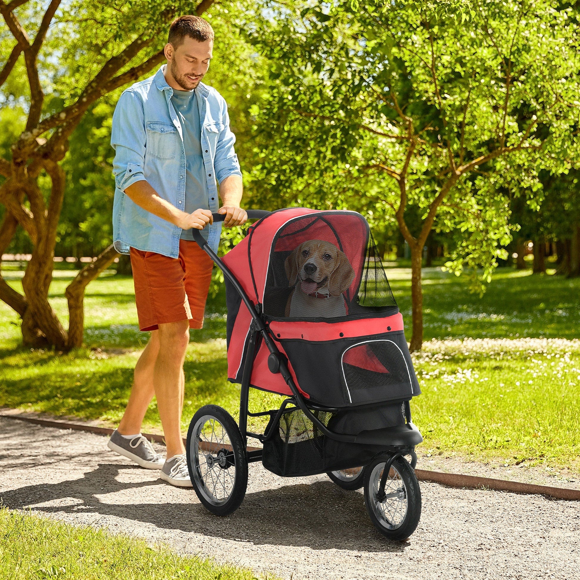 KFX-4987197 Pet Stroller for Small and Medium Dogs with Adjustable Canopy and Removable Mat