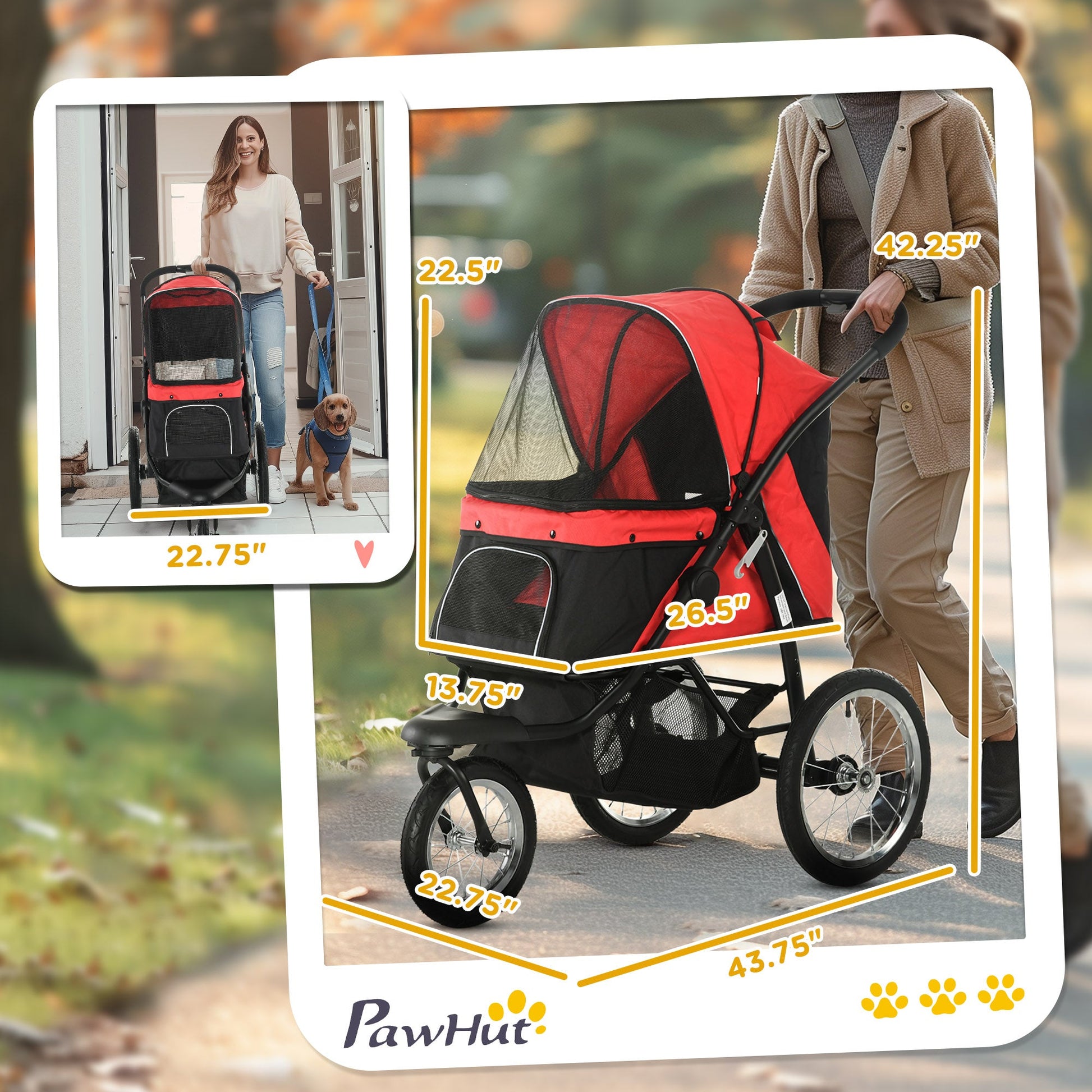 KFX-4987197 Pet Stroller for Small and Medium Dogs with Adjustable Canopy and Removable Mat