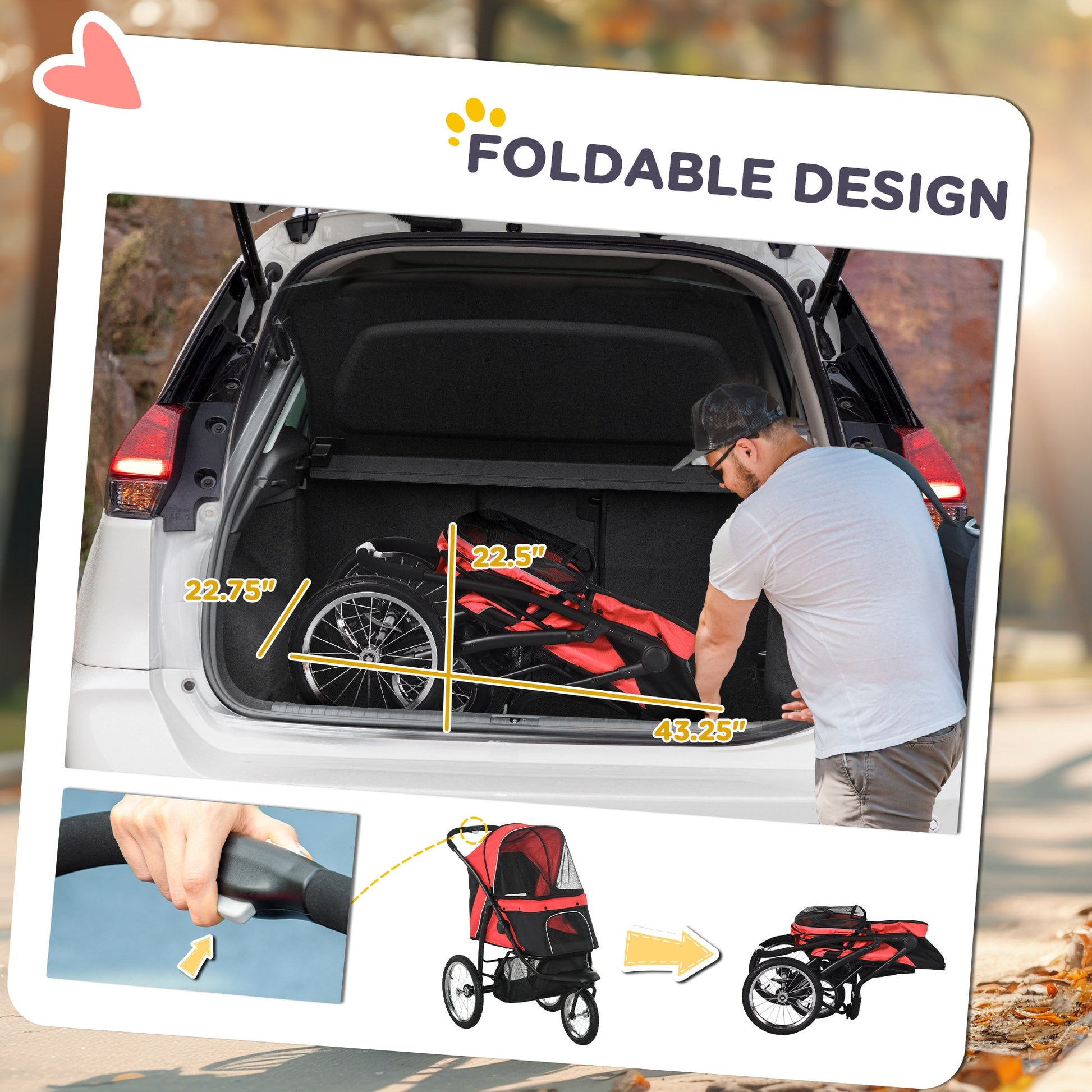 KFX-4987197 Pet Stroller for Small and Medium Dogs with Adjustable Canopy and Removable Mat