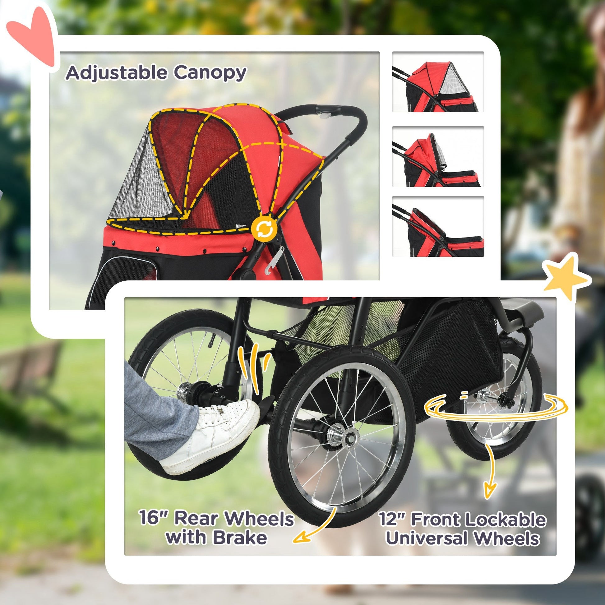 KFX-4987197 Pet Stroller for Small and Medium Dogs with Adjustable Canopy and Removable Mat