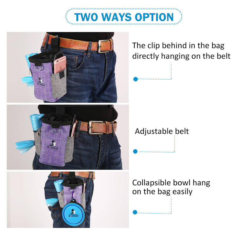 KFX-4987965 Adjustable Portable Pet Training Snack Bag with Multi-Pocket Design and Durable Waterproof Fabric