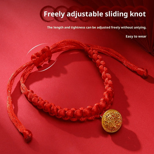 KFX-4989501 Hand-Woven Adjustable Pet Collar in Red with Auspicious Cloud and Copper Coin Designs