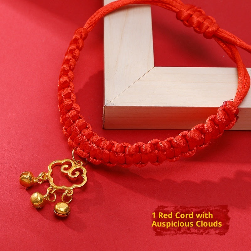 KFX-4989501 Hand-Woven Adjustable Pet Collar in Red with Auspicious Cloud and Copper Coin Designs