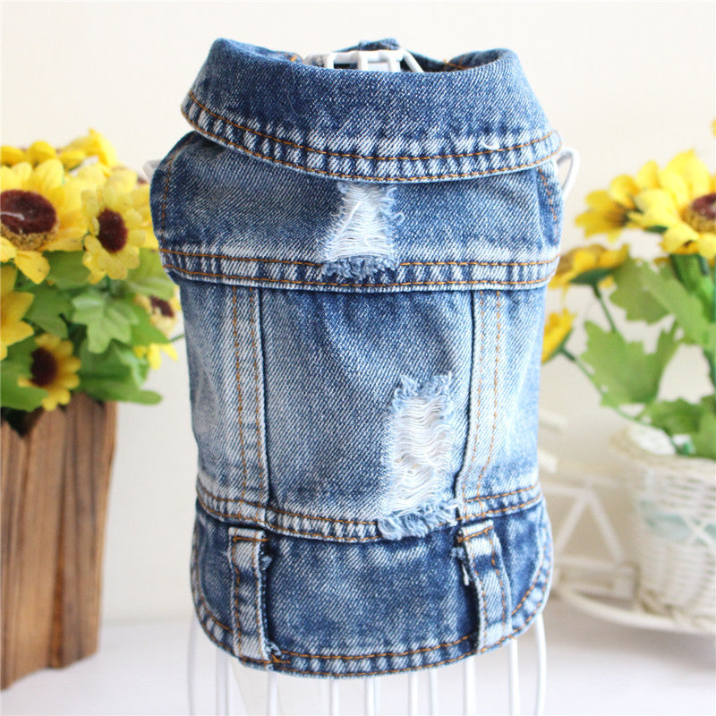 KFX-4995645 Denim Vest for Dogs - Stylish Pet Apparel with Retro Scratching Design, 100% Cotton