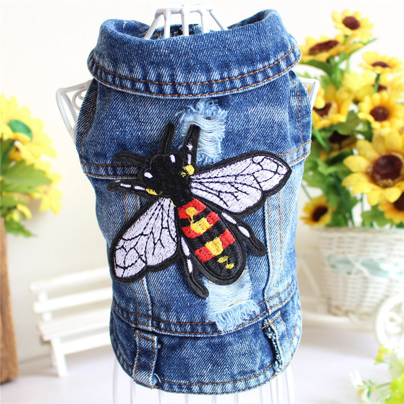 KFX-4995645 Denim Vest for Dogs - Stylish Pet Apparel with Retro Scratching Design, 100% Cotton