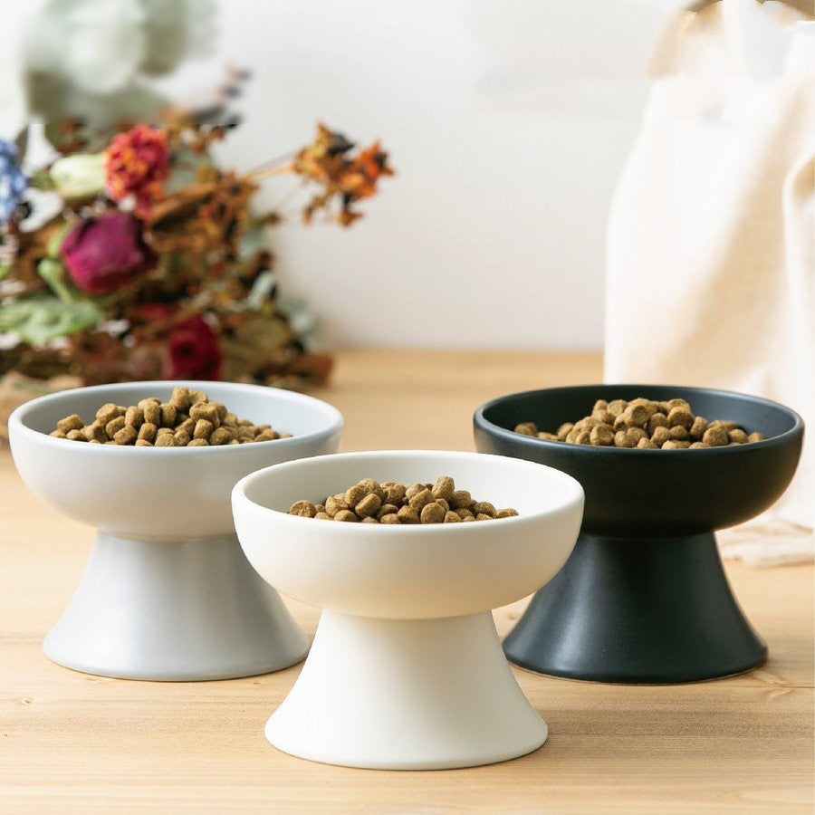 KFX-4997437 Elevated Ceramic Cat Bowl in Ice Cream Solid Colors for Cervical Support
