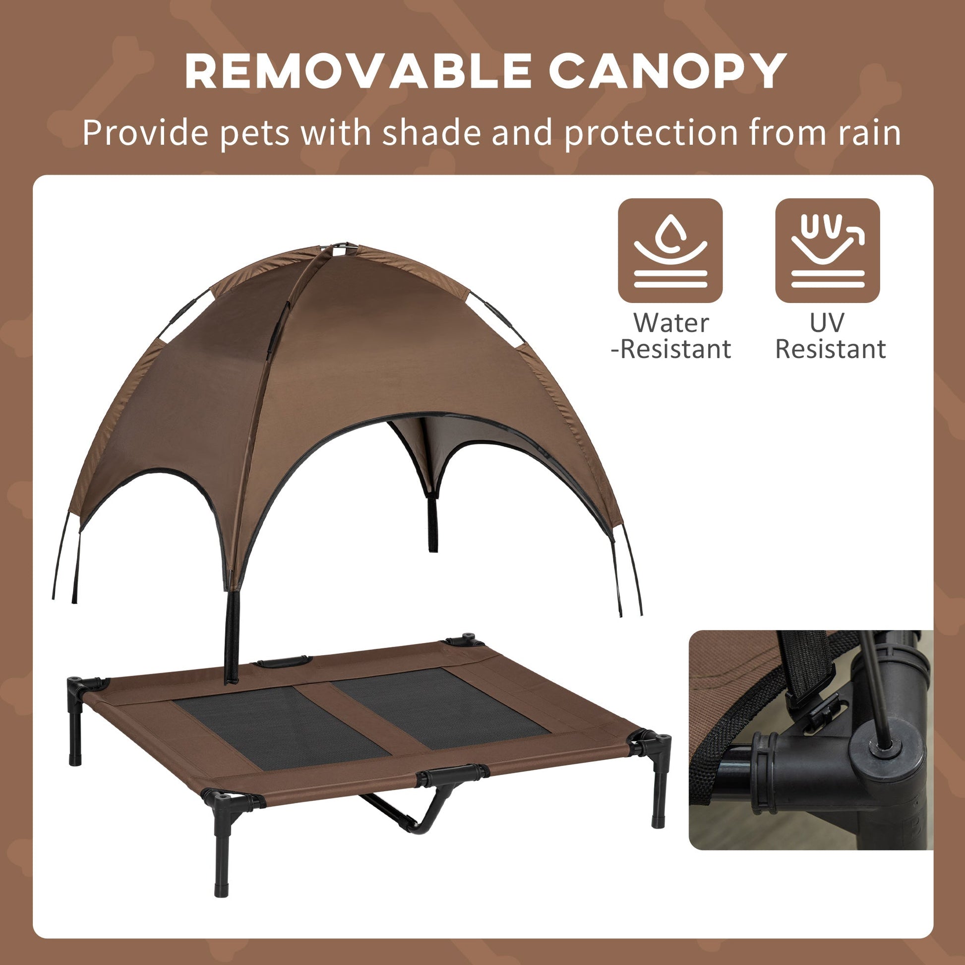 KFX-5001661 Elevated Portable Dog Cot with UV Canopy Shade, 36 Inch, Coffee Color