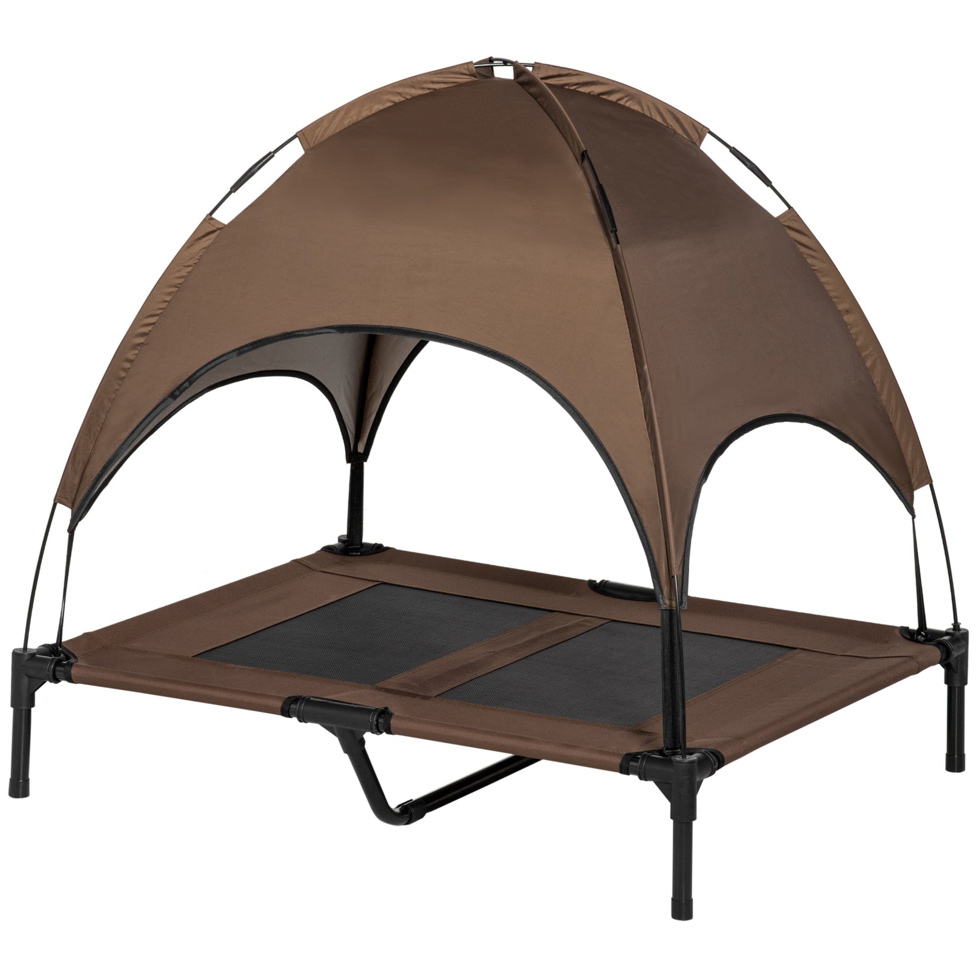 KFX-5001661 Elevated Portable Dog Cot with UV Canopy Shade, 36 Inch, Coffee Color