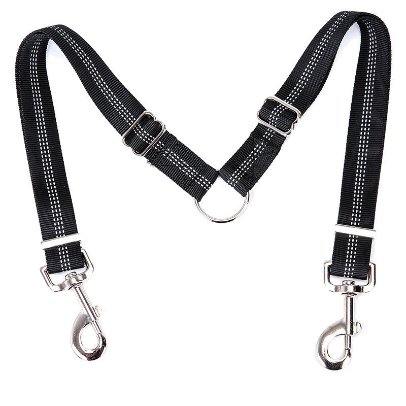 KFX-5002813 Double-Ended Elastic Pet Leash for Two Dogs, Durable Nylon Design, Convenient and Sturdy