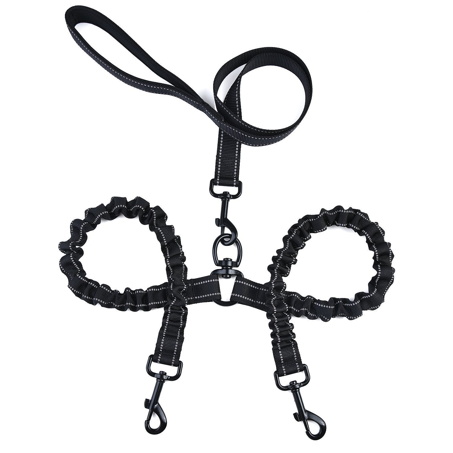 KFX-5002813 Double-Ended Elastic Pet Leash for Two Dogs, Durable Nylon Design, Convenient and Sturdy