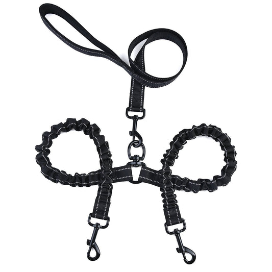 KFX-5002813 Double-Ended Elastic Pet Leash for Two Dogs, Durable Nylon Design, Convenient and Sturdy