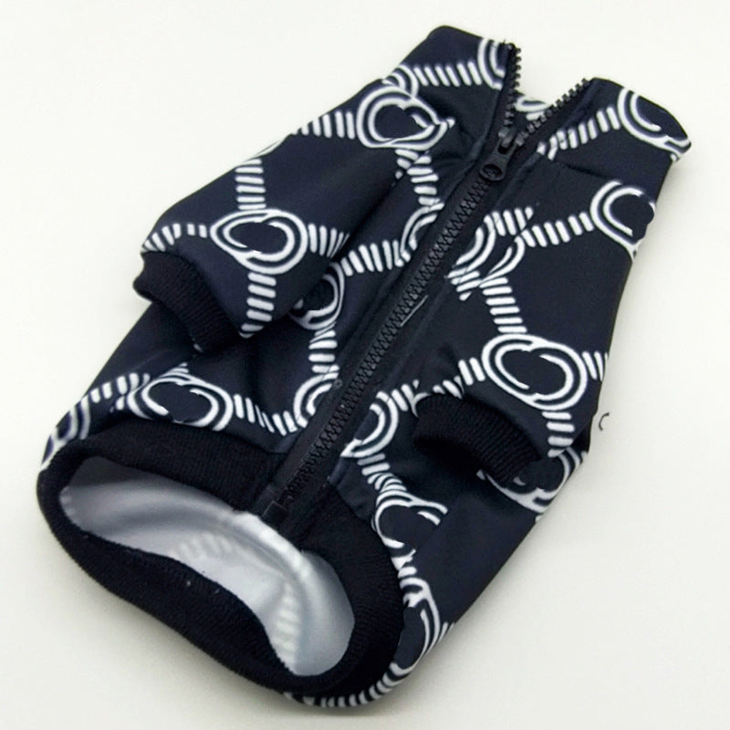 KFX-5005373 Old Flower Print Casual Dog Coat in Black - Multiple Sizes Available