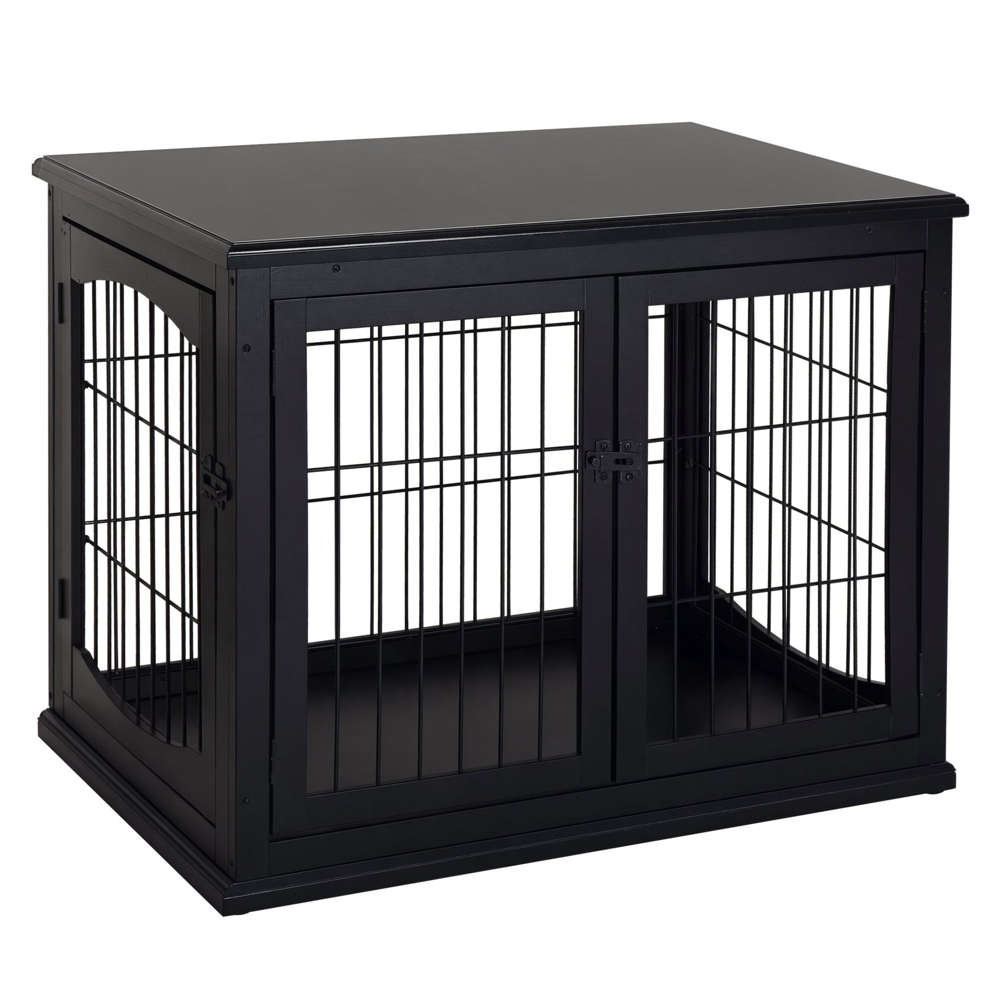KFX-5006653 32" Black Wooden Dog Crate End Table with Lockable Doors for Small Dogs up to 44 lbs