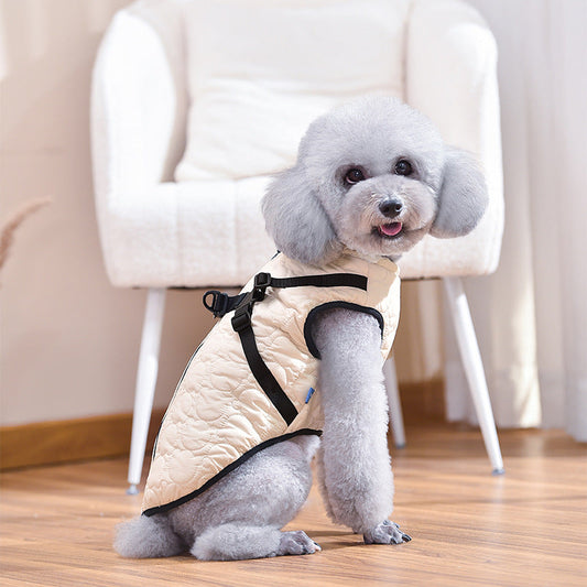 KFX-5008573 Warm Windproof Cotton Coat for Pets - Available in Black and White, Sizes XS to 4L