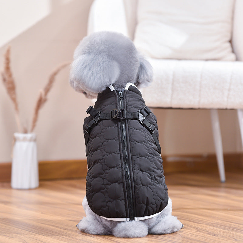 KFX-5008573 Warm Windproof Cotton Coat for Pets - Available in Black and White, Sizes XS to 4L
