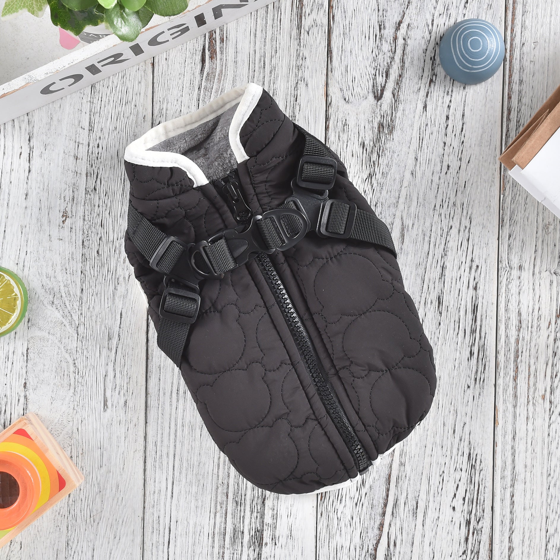 KFX-5008573 Warm Windproof Cotton Coat for Pets - Available in Black and White, Sizes XS to 4L