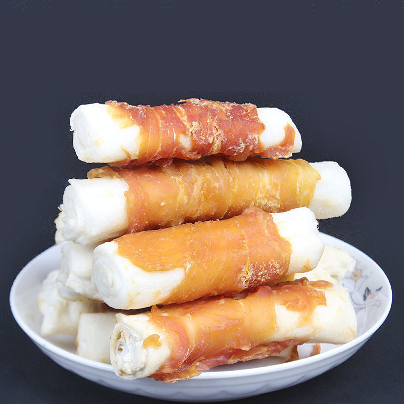 KFX-5008829 Chicken-Wrapped Cowhide Rolls for Dogs - Nutritious Chew Treats, Small & Large Sizes Available