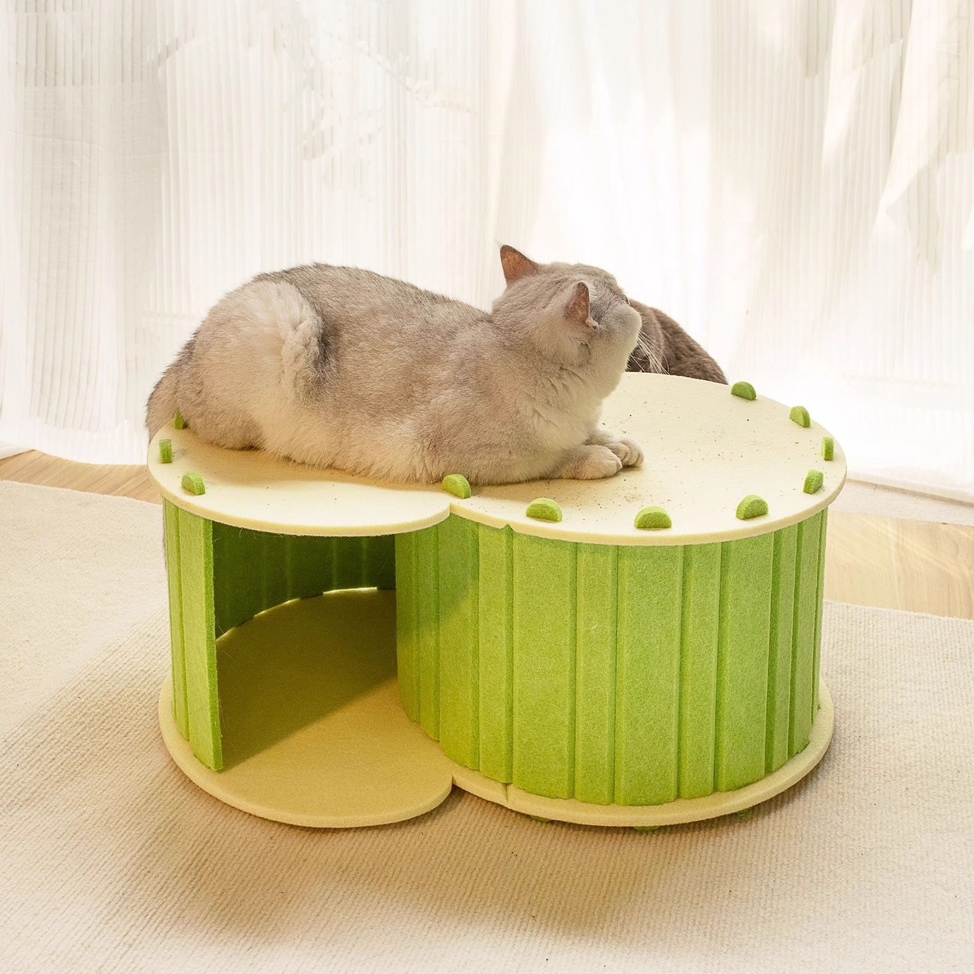 KFX-5008957 Foldable Semi-Closed Cat Scratch Board Nest in Light Gray, Sky Blue, Dark Gray, Fluorescent Green, Camel - Medium Hardness Felt