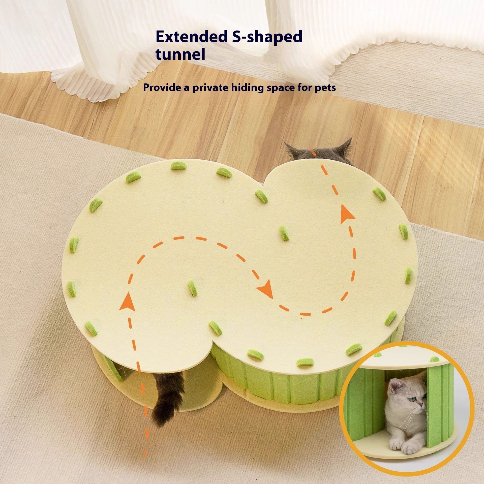 KFX-5008957 Foldable Semi-Closed Cat Scratch Board Nest in Light Gray, Sky Blue, Dark Gray, Fluorescent Green, Camel - Medium Hardness Felt