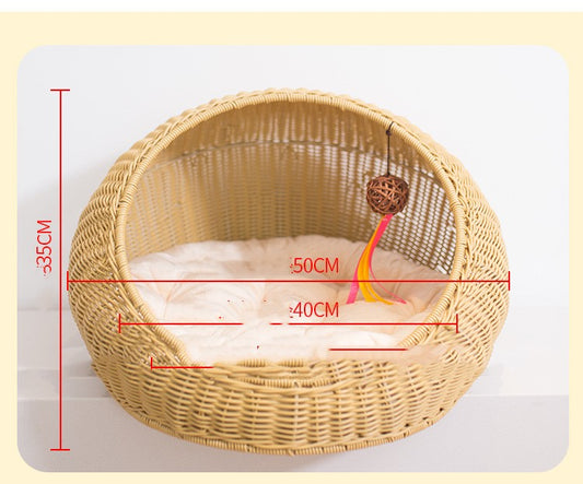 KFX-5010365 Hand-Woven Cat and Pet Nest in Gourd Grass - Available in Apricot, Brown, Macaroon Pink, and Macaroon Blue