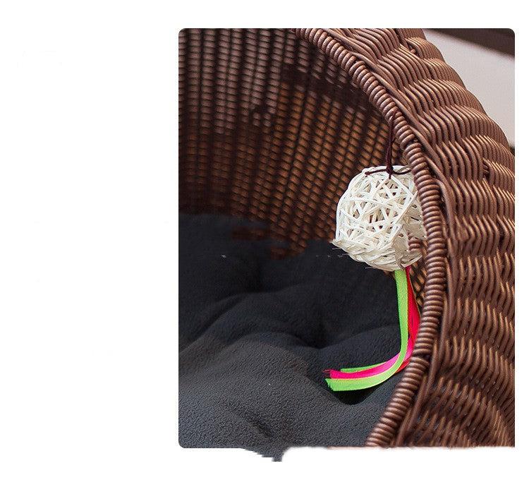 KFX-5010365 Hand-Woven Cat and Pet Nest in Gourd Grass - Available in Apricot, Brown, Macaroon Pink, and Macaroon Blue