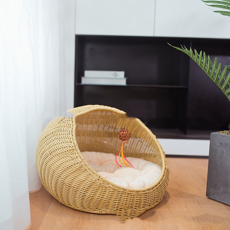KFX-5010365 Hand-Woven Cat and Pet Nest in Gourd Grass - Available in Apricot, Brown, Macaroon Pink, and Macaroon Blue