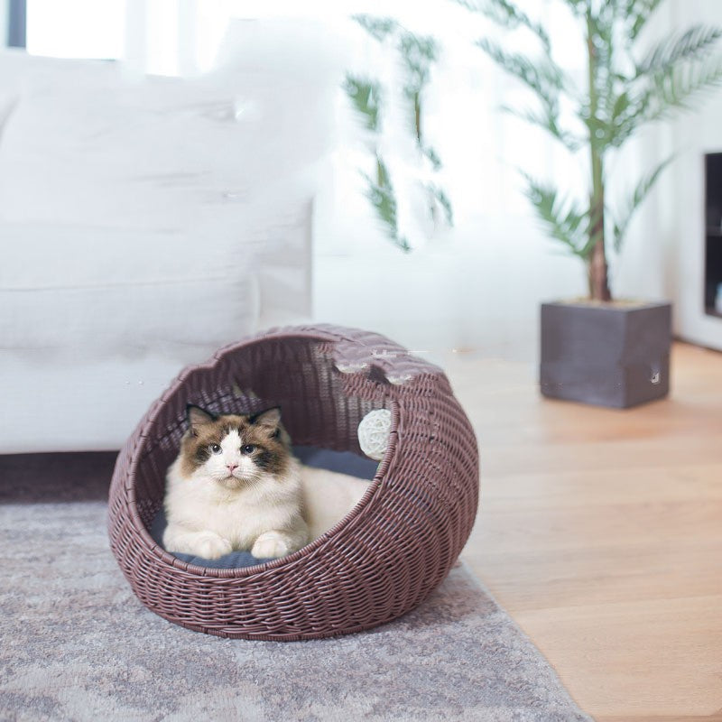 KFX-5010365 Hand-Woven Cat and Pet Nest in Gourd Grass - Available in Apricot, Brown, Macaroon Pink, and Macaroon Blue