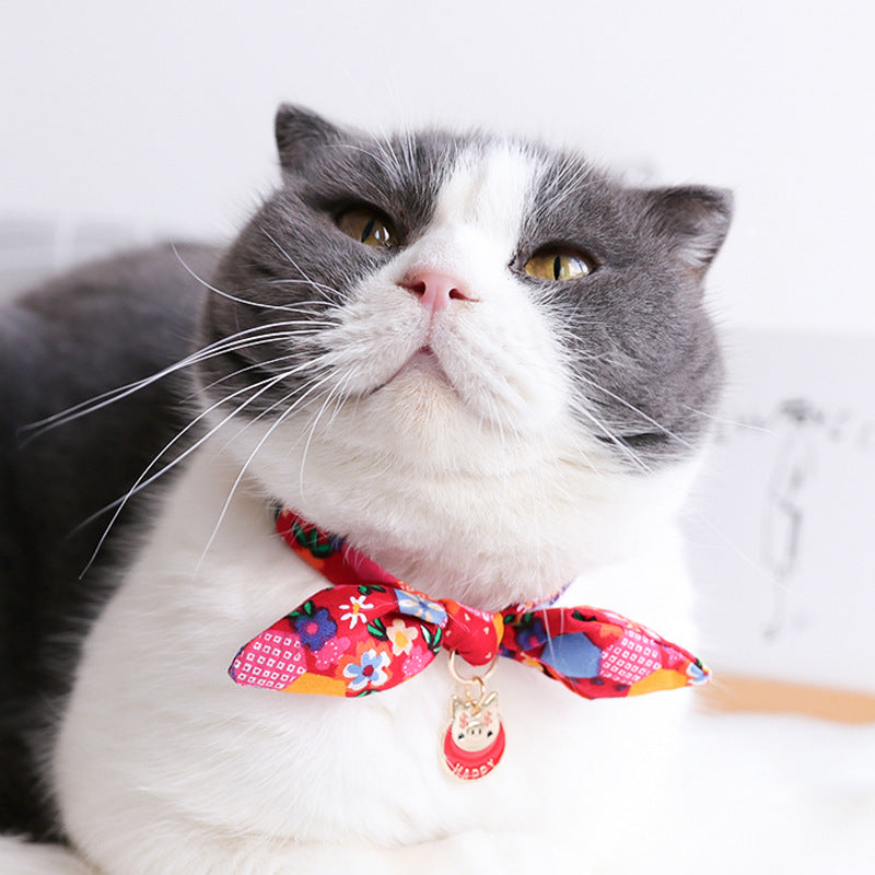 KFX-5010749 Charming Adjustable Bow Tie Collar with Bell for Cats, Puppies, and Rabbits