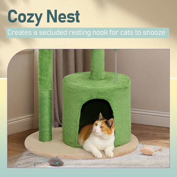 KFX-5012029 Multi-Level Cat Tree with Cozy Condo, Curved Perch, and Plush Top Bed – Ideal for Kittens and Small Cats, Beige & Green
