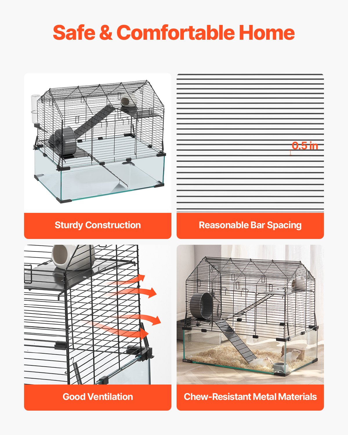 KFX-5012413 Spacious Wire Hamster Cage Habitat with Acrylic Panels for Small Rodents