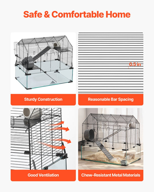 KFX-5012413 Spacious Wire Hamster Cage Habitat with Acrylic Panels for Small Rodents