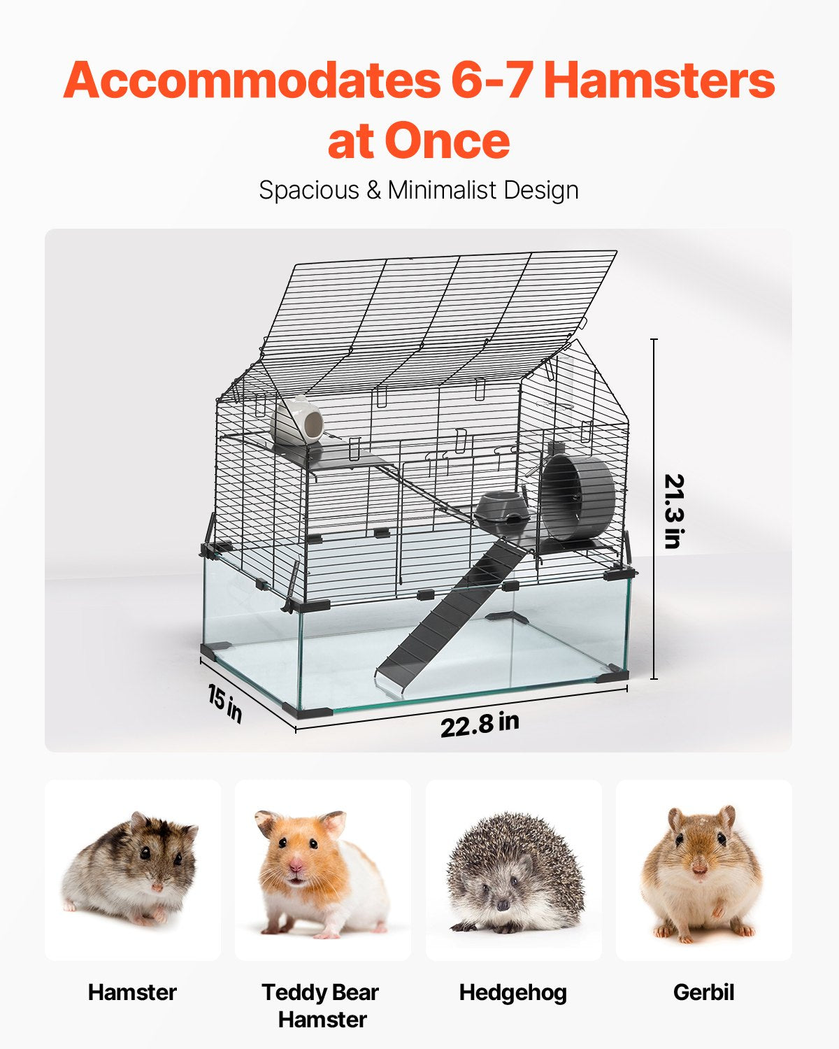 KFX-5012413 Spacious Wire Hamster Cage Habitat with Acrylic Panels for Small Rodents
