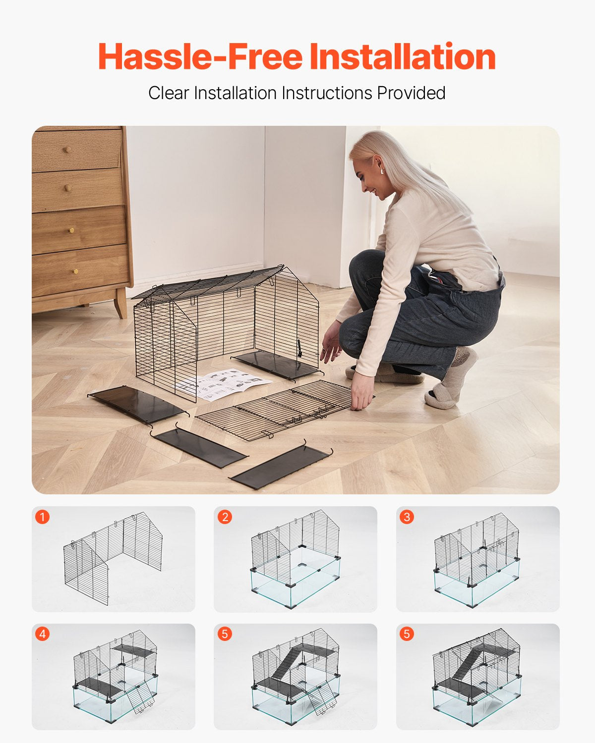 KFX-5012413 Spacious Wire Hamster Cage Habitat with Acrylic Panels for Small Rodents