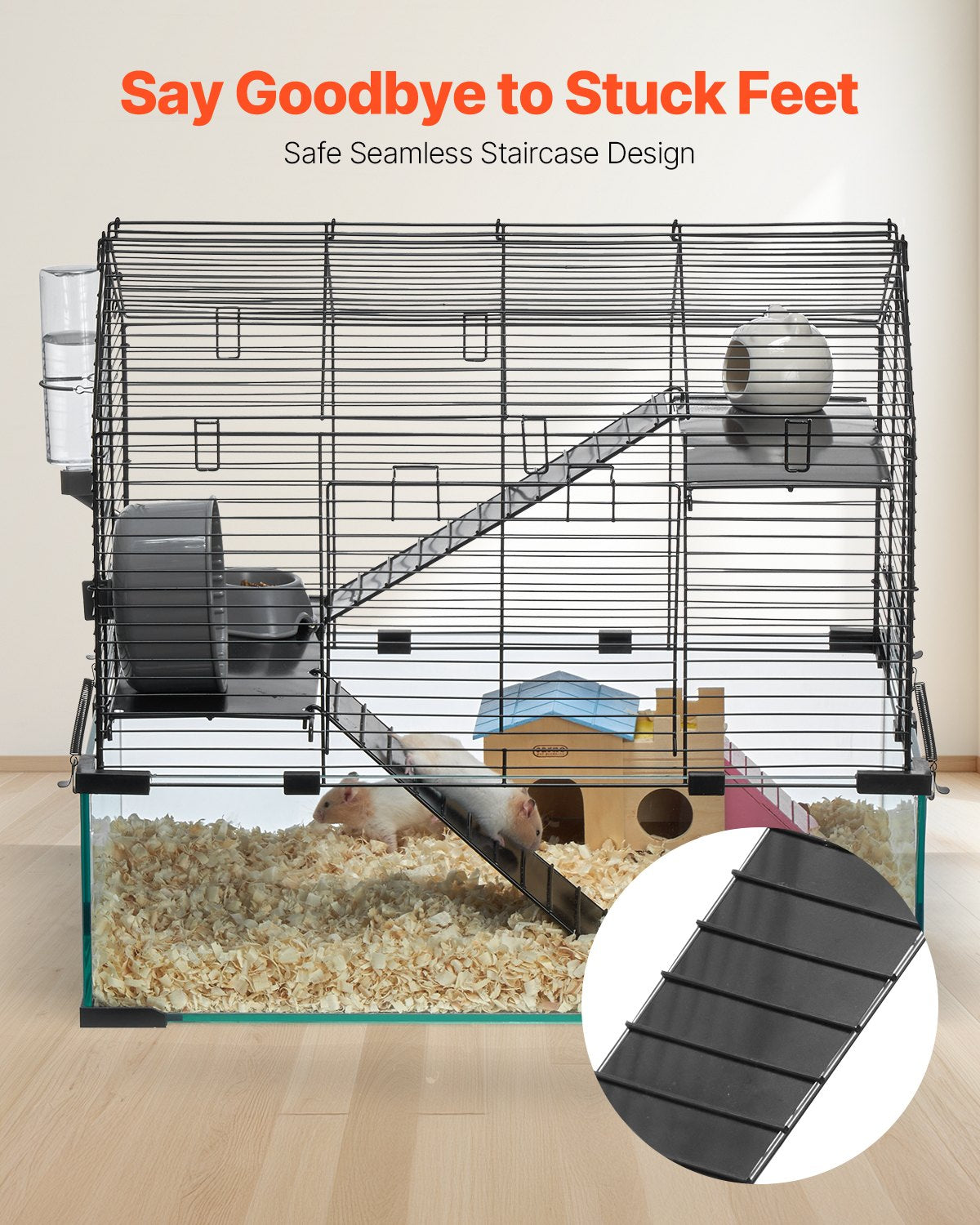 KFX-5012413 Spacious Wire Hamster Cage Habitat with Acrylic Panels for Small Rodents