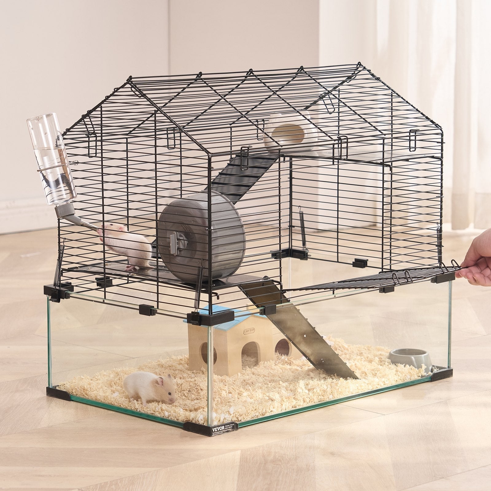 KFX-5012413 Spacious Wire Hamster Cage Habitat with Acrylic Panels for Small Rodents