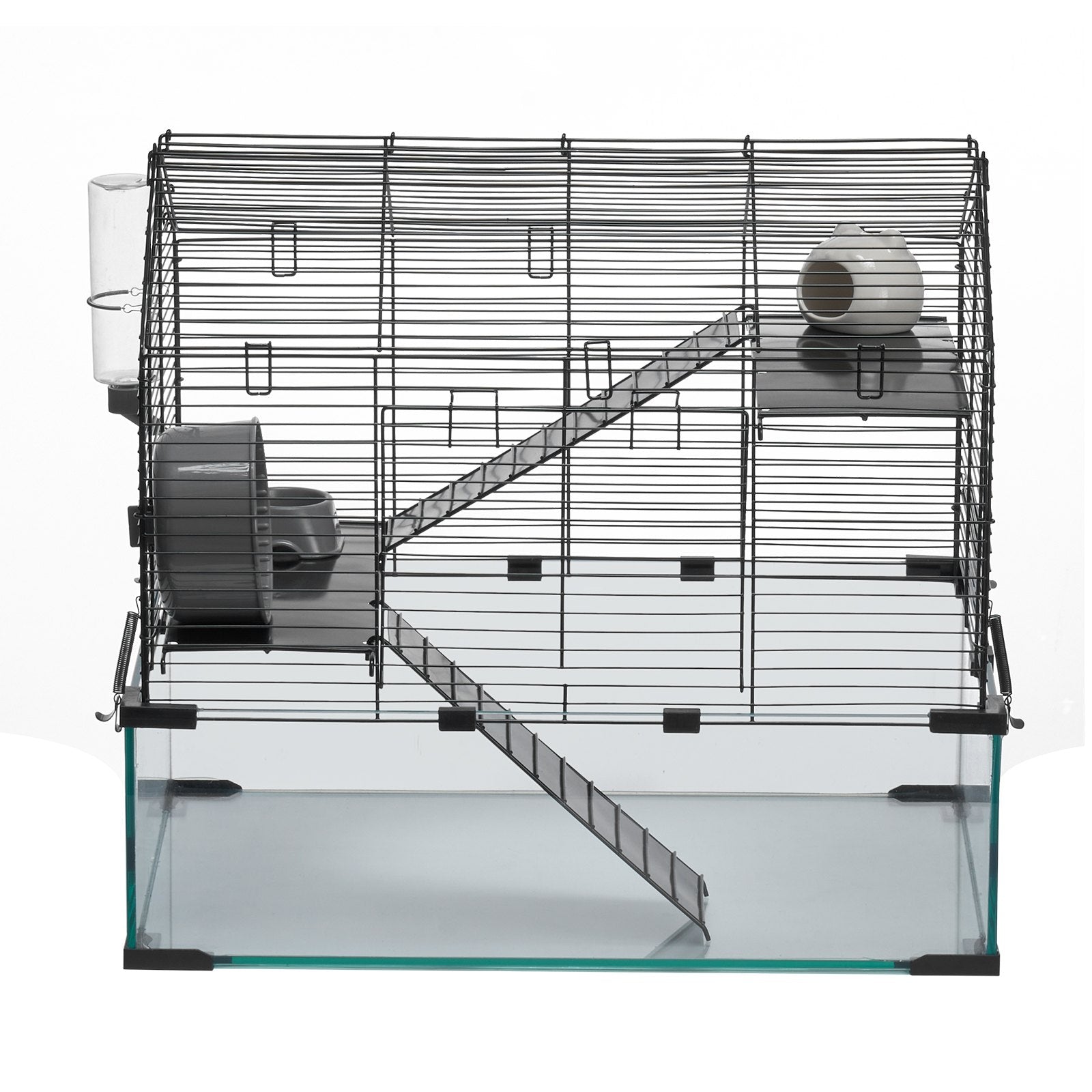 KFX-5012413 Spacious Wire Hamster Cage Habitat with Acrylic Panels for Small Rodents
