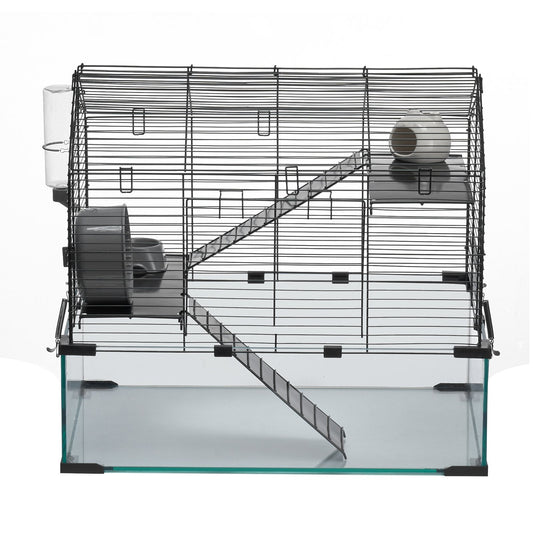 KFX-5012413 Spacious Wire Hamster Cage Habitat with Acrylic Panels for Small Rodents