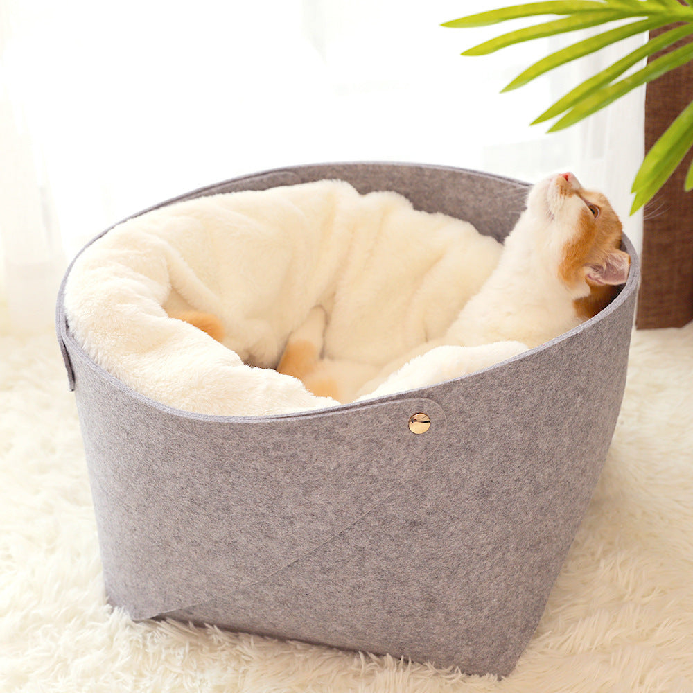KFX-5012797 Round Felt Pet Nest for Cats - Cozy Grey Design, Available in Small & Medium